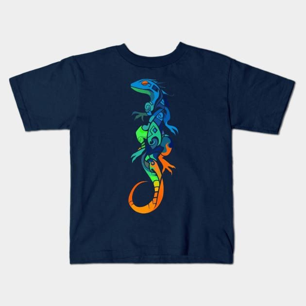 Colorful lizard with tribal motif Kids T-Shirt by etherElric